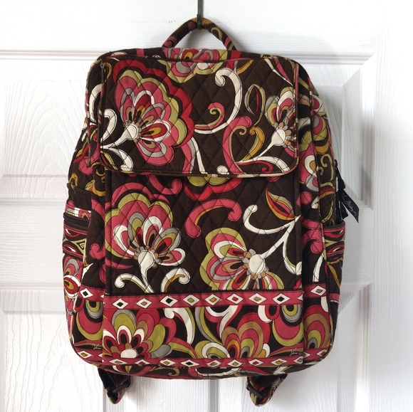 Vera Bradley Backpack Pucinni Floral Paisley Pattern Brown, Pink, and Green - Picture 1 of 12